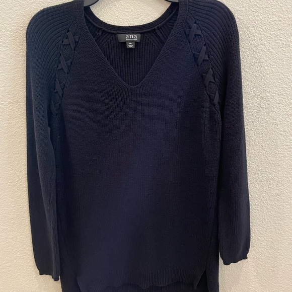 A.n.a. black cotton XS sweater dress pull over long V neck A New Approach - Picture 1 of 4